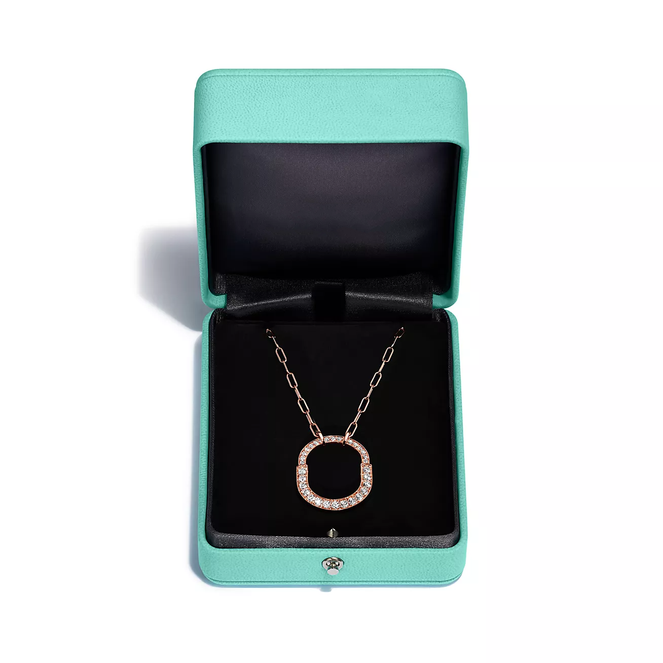 LOCK NECKLACE MEDIUM PENDANT ROSE GOLD PAVED DIAMONDS