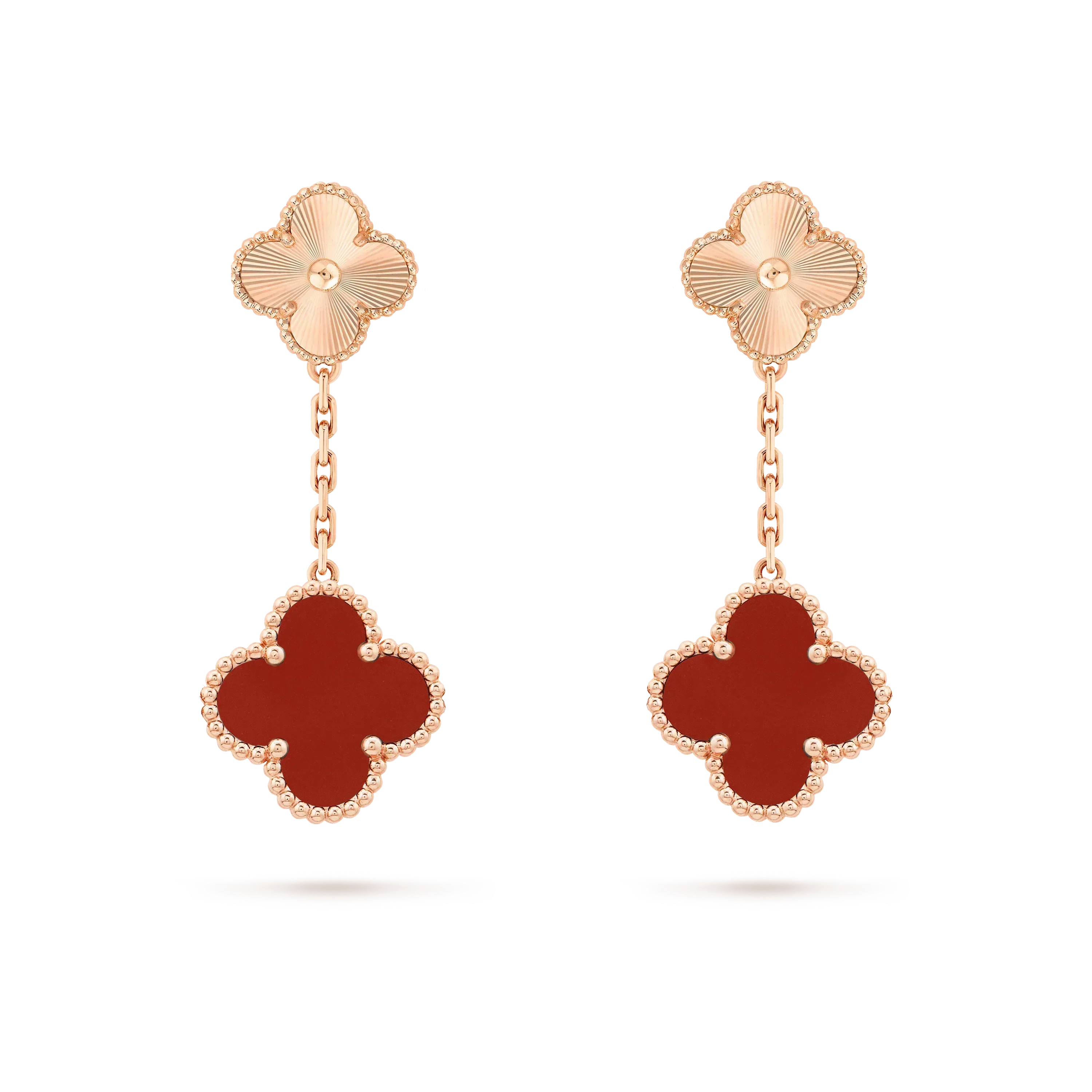 CLOVER 2 MOTIF  LASER CARNELIAN EARRINGS