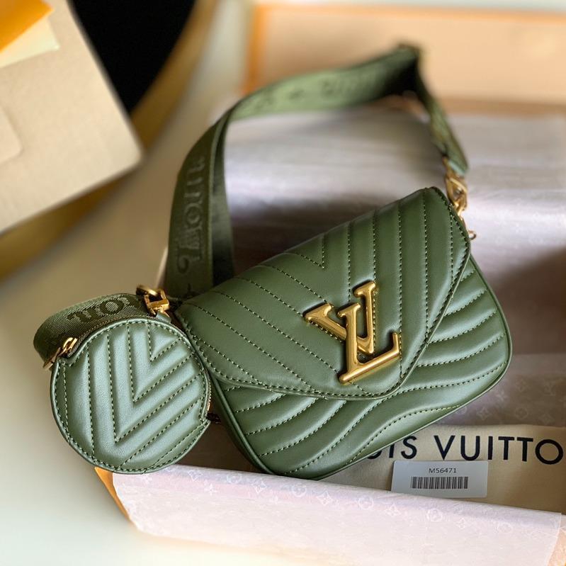 SAC BANDOULIÈRE EN CUIR DE VEAU KAKI MULTI-POCHETTES 19 CM 