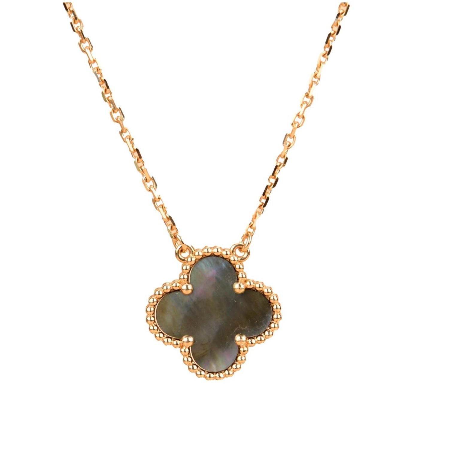COLLIER CLOVER NACRE GRISE 15 MM