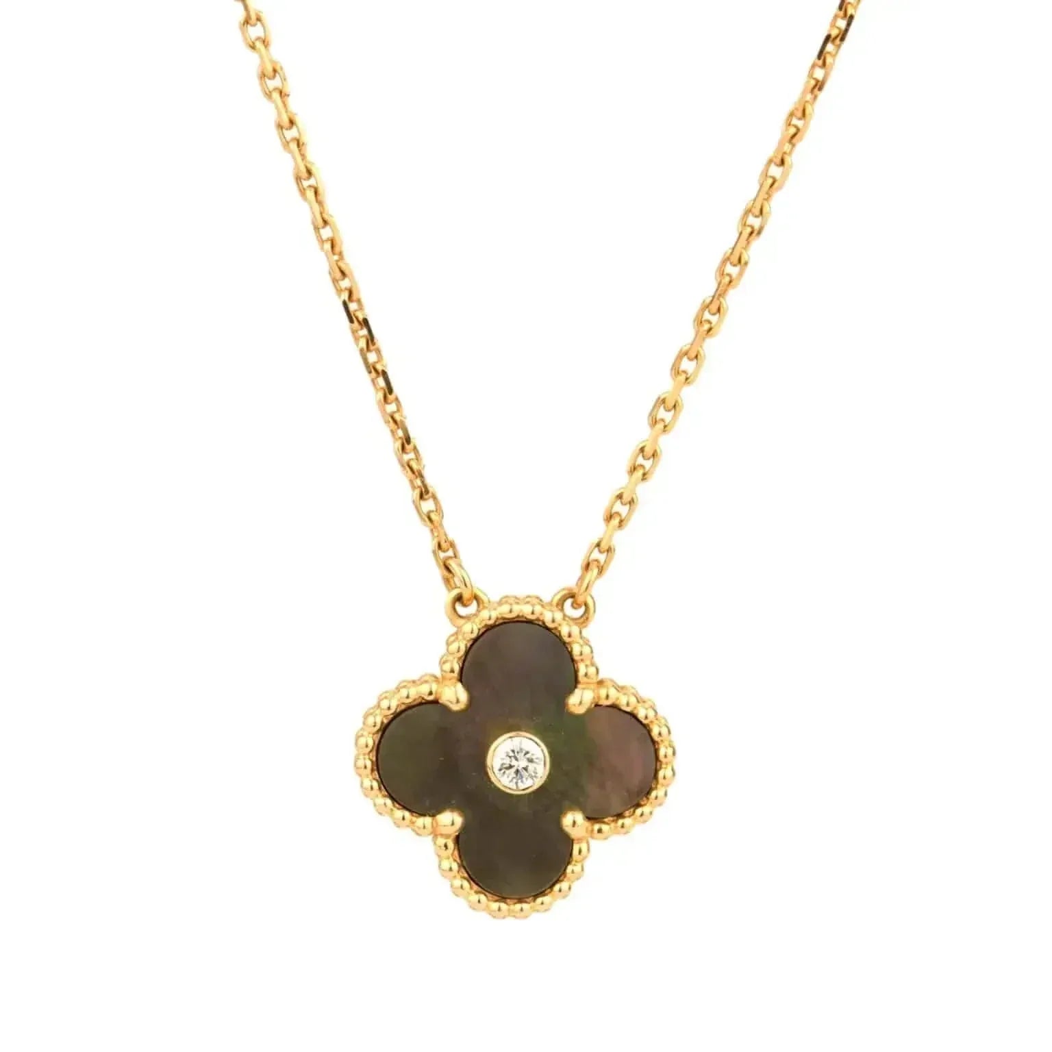 COLLIER CLOVER 15 MM DIAMANTS ET NACRE GRISE