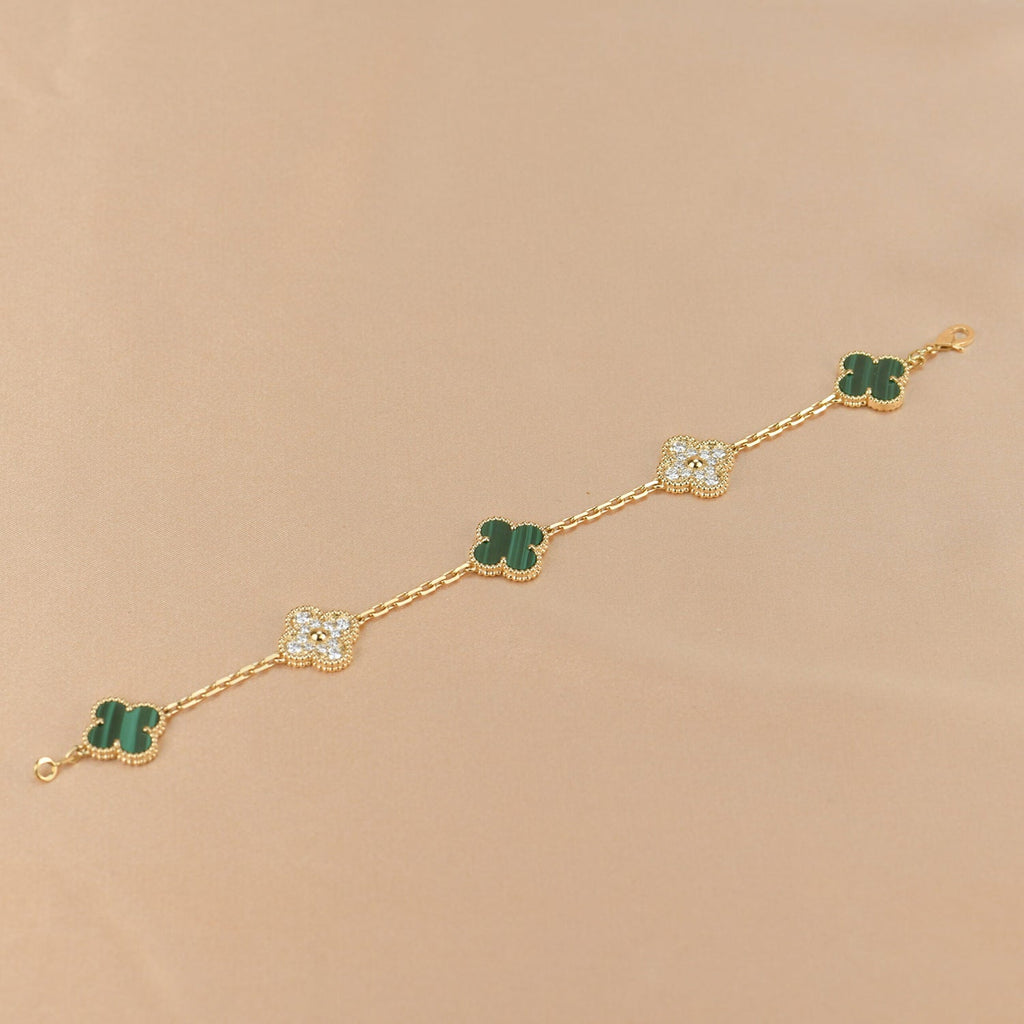 CLOVER  5 MOTIF MALACHITE DIAMOND BRACELET