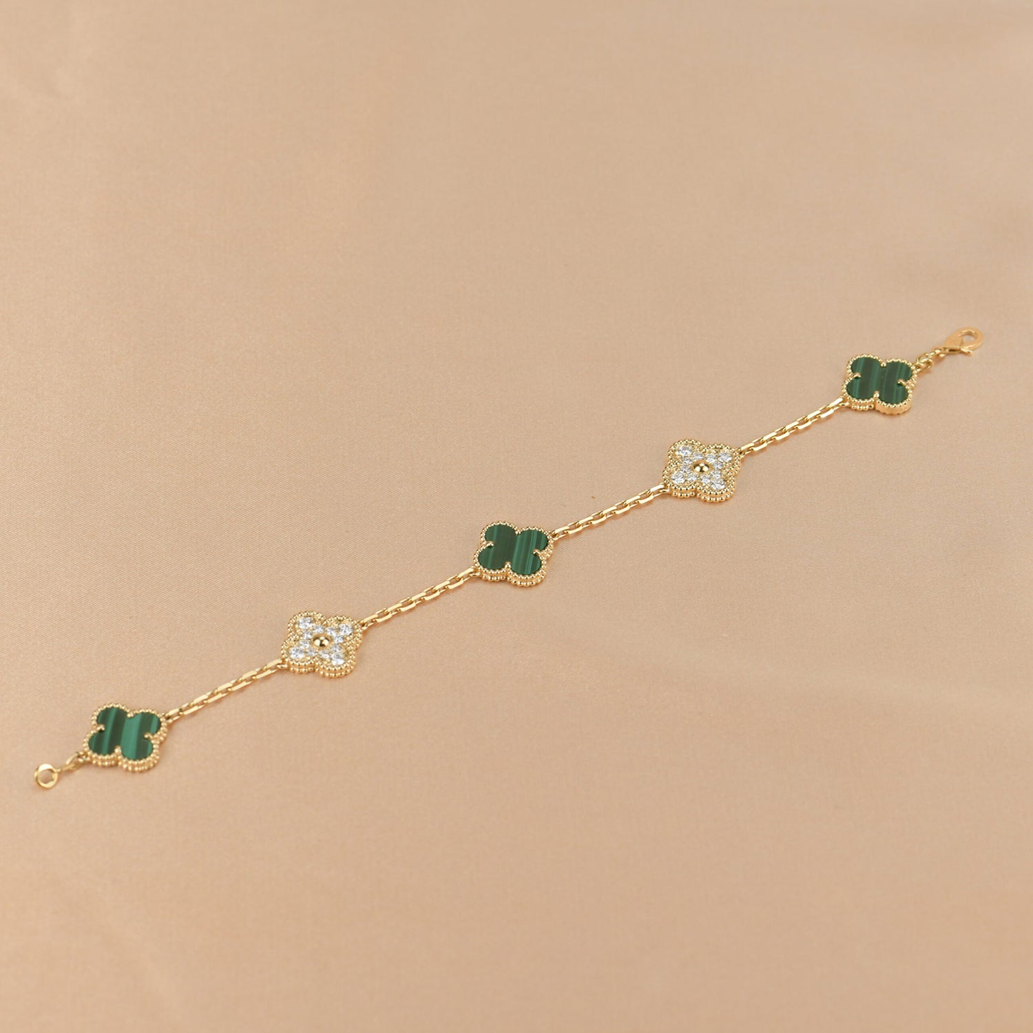 CLOVER  5 MOTIF MALACHITE DIAMOND BRACELET