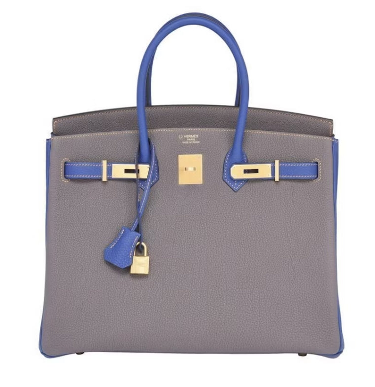 HM BIRKIN 25CM GRIS ETAIN MIX BLUE TOGO LEATHER GOLD HARDWARE