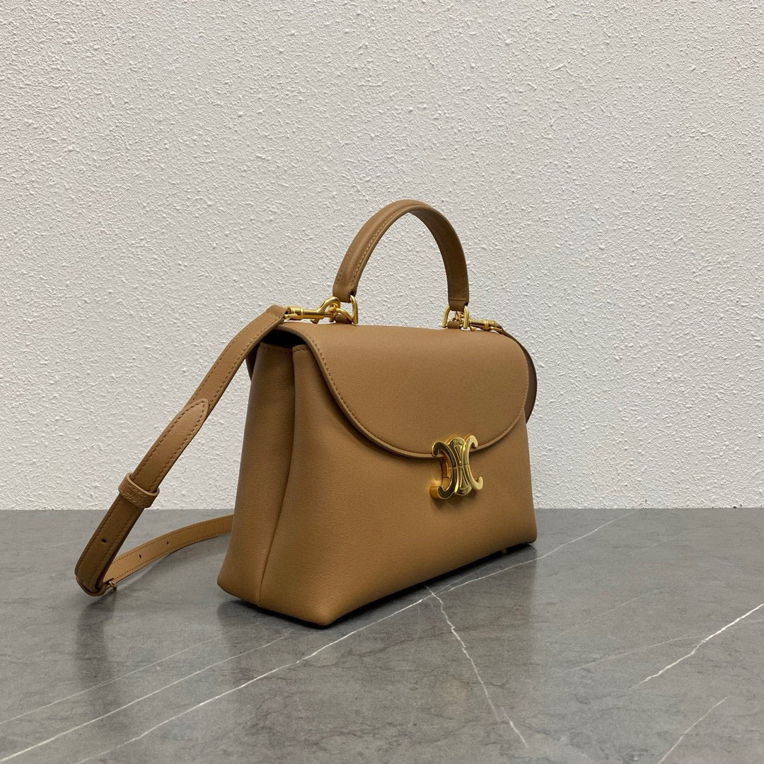 CELIN MEDIUM NINO 25CM CUIR DE VEAU MARRON ACIER DORÉ