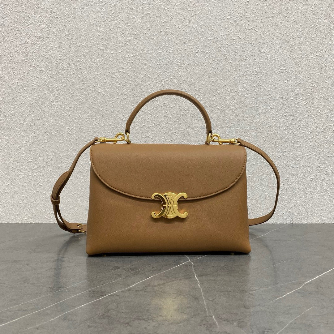 CELIN MEDIUM NINO 25CM CUIR DE VEAU MARRON ACIER DORÉ