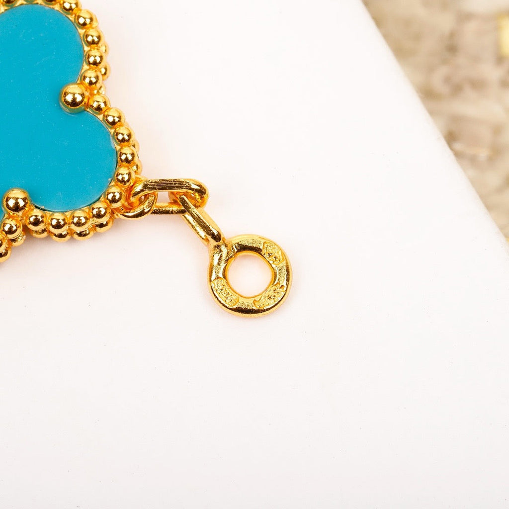BRACELET EN OR ET DIAMANTS À 5 MOTIFS TRÈFLE TURQUOISE