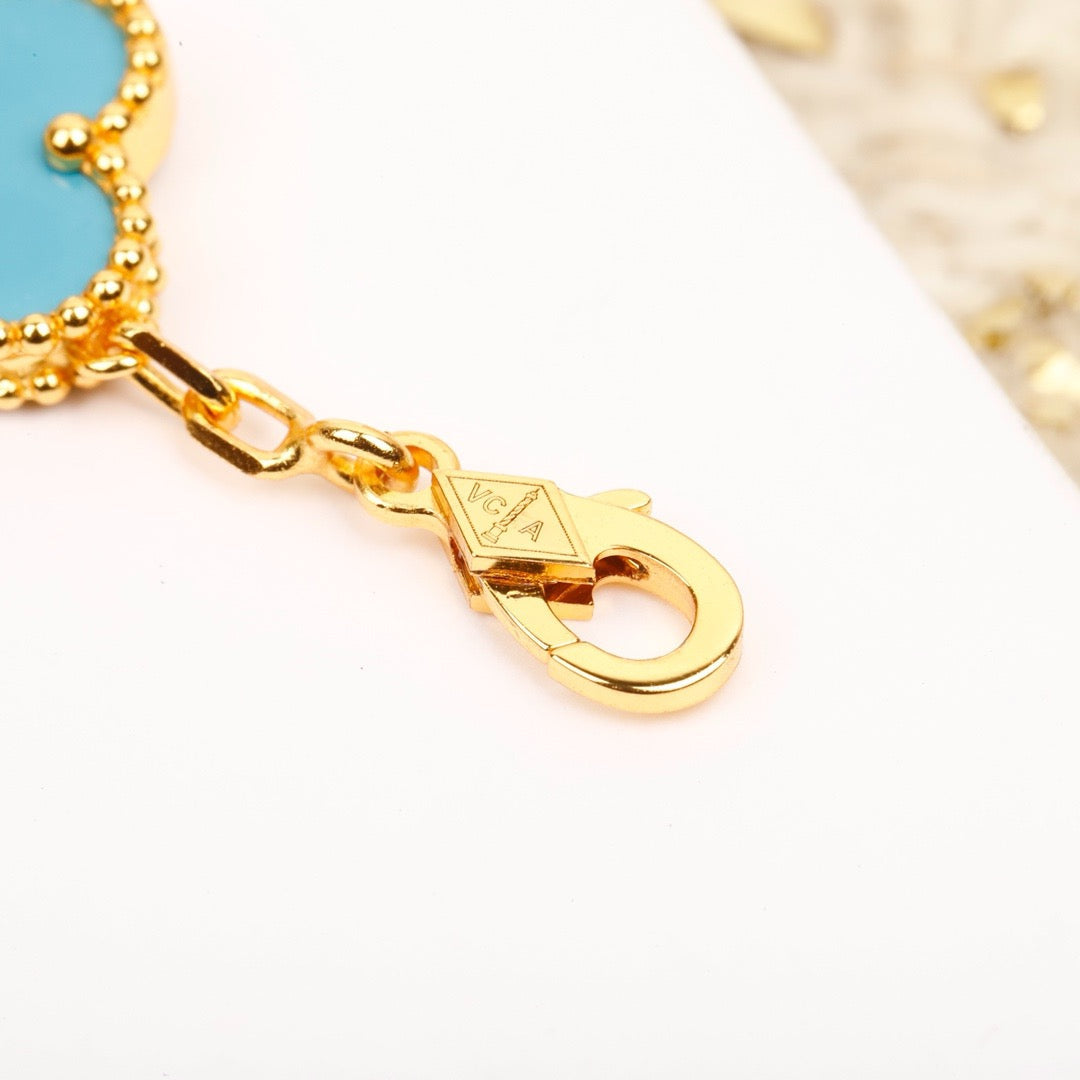 BRACELET EN OR ET DIAMANTS À 5 MOTIFS TRÈFLE TURQUOISE
