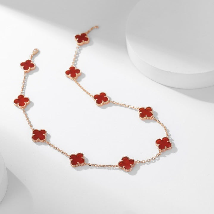 COLLIER CORNALINE 10 MOTIFS TRÈFLE