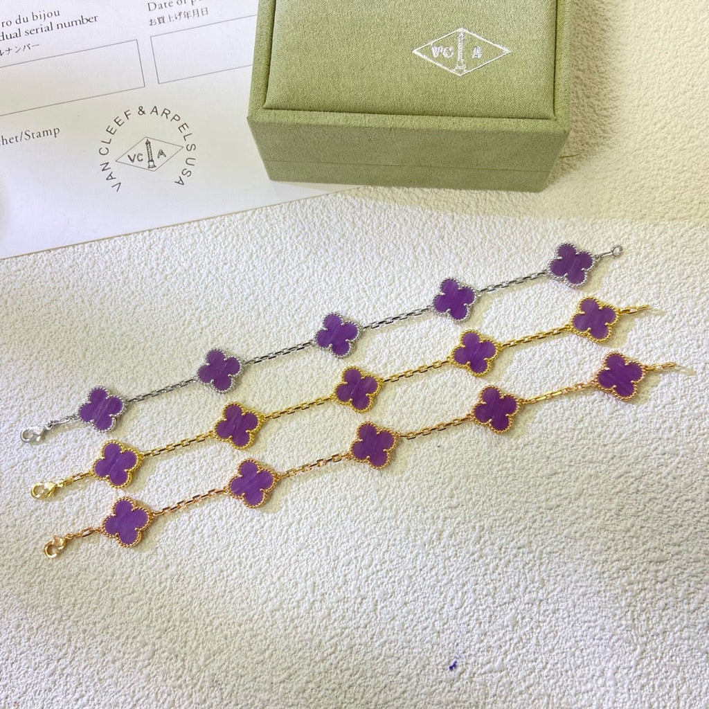 CLOVER  5 MOTIFS  PURPLE VIOLET BRACELET