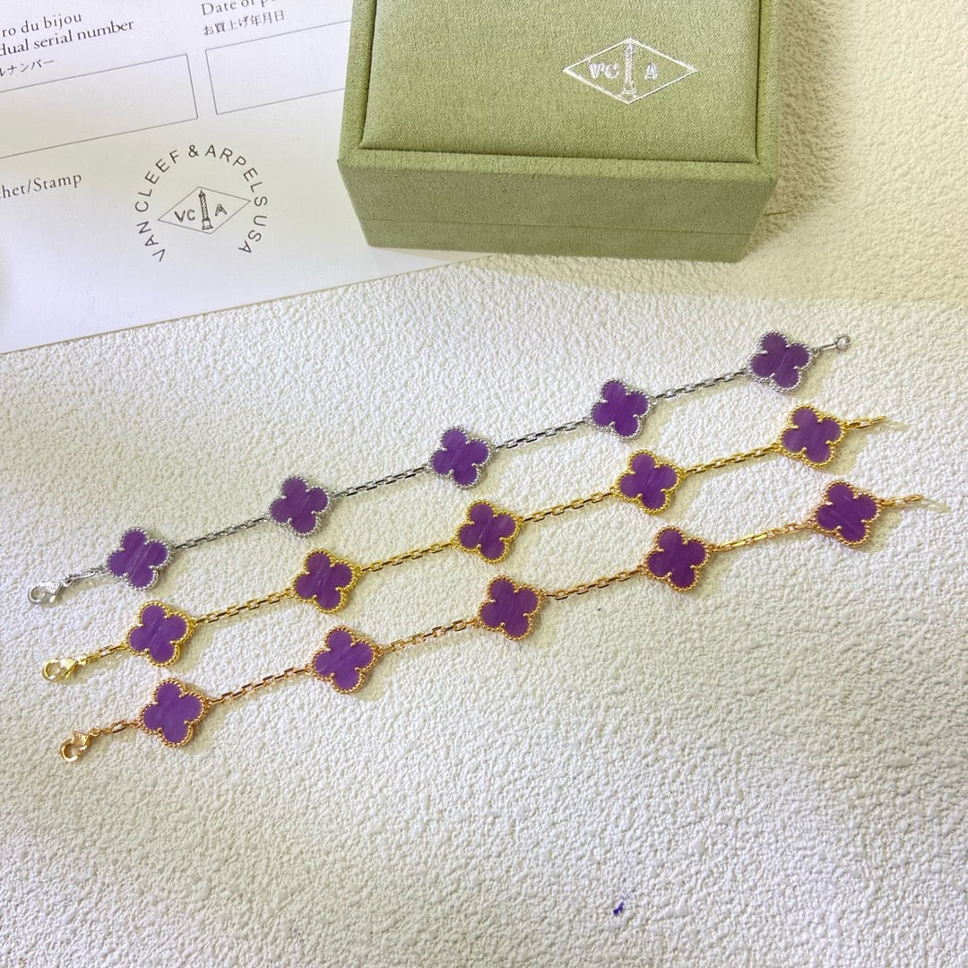 CLOVER  5 MOTIFS  PURPLE VIOLET BRACELET