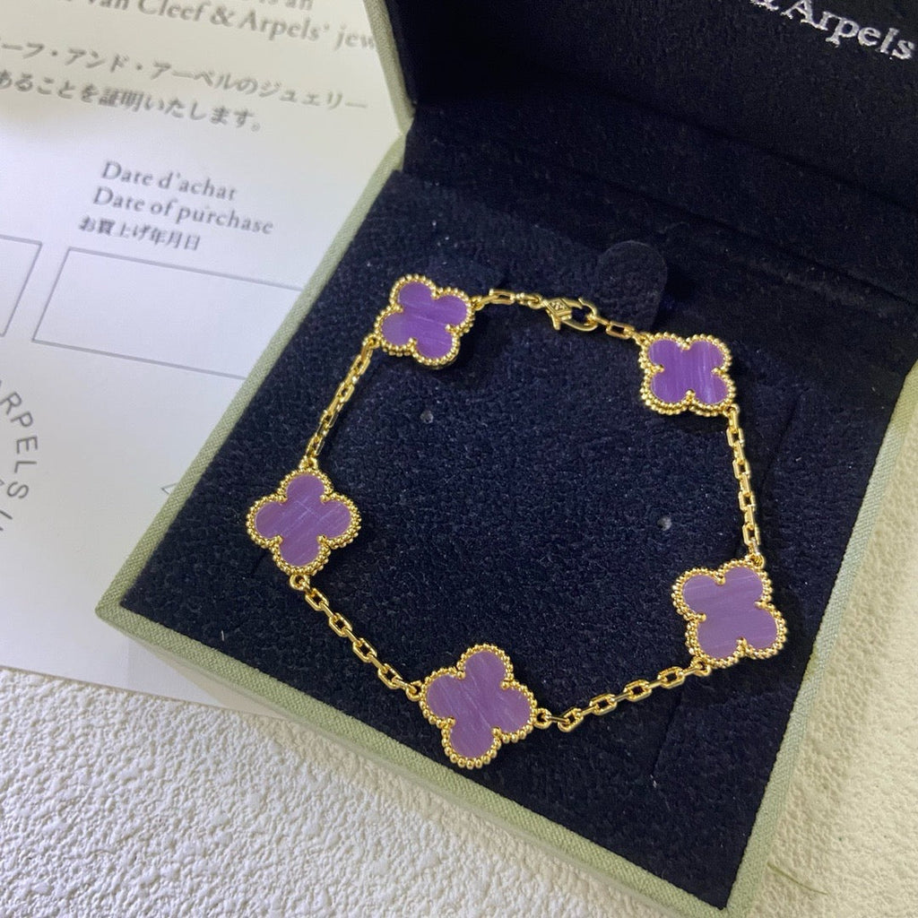 CLOVER  5 MOTIFS  PURPLE VIOLET BRACELET