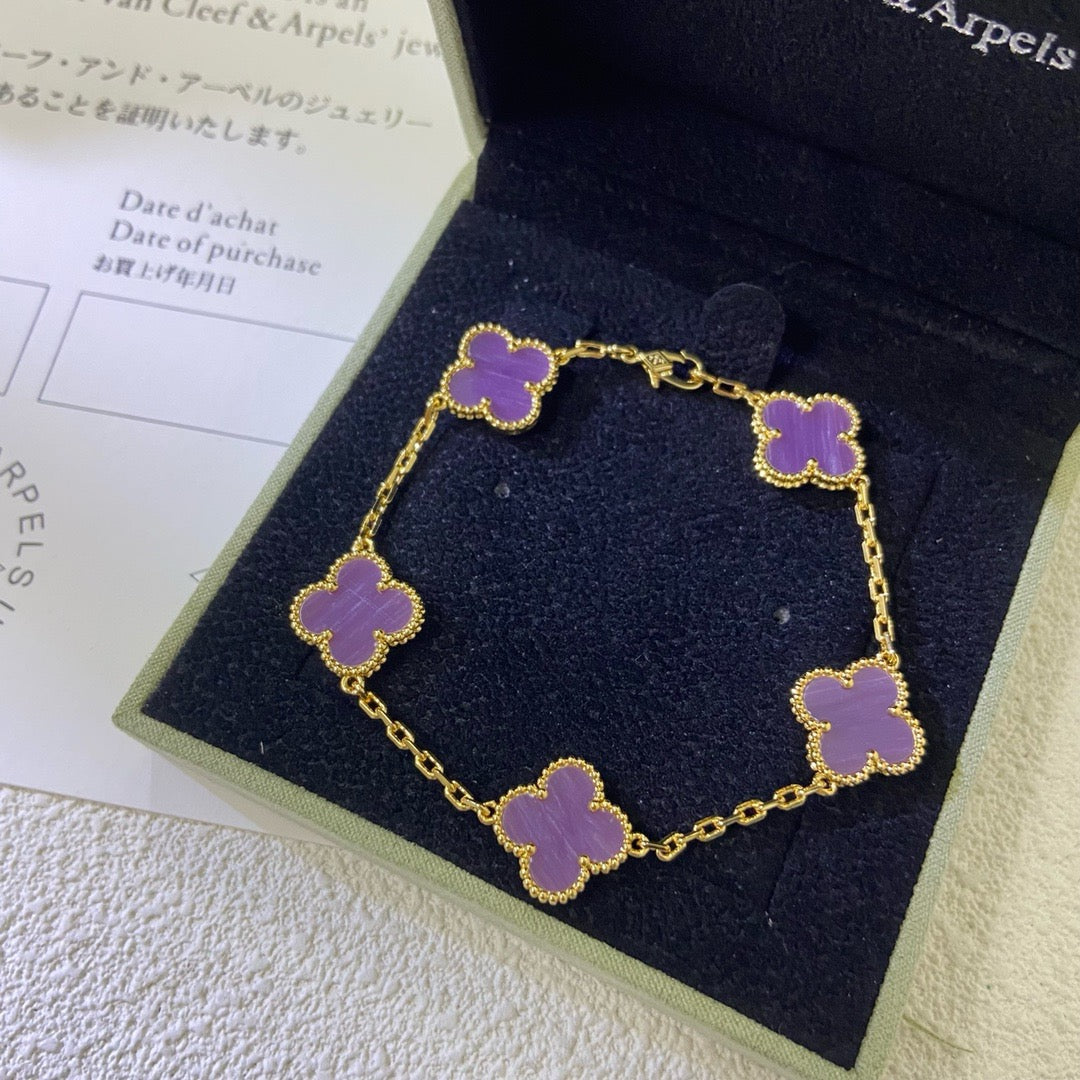 CLOVER  5 MOTIFS  PURPLE VIOLET BRACELET