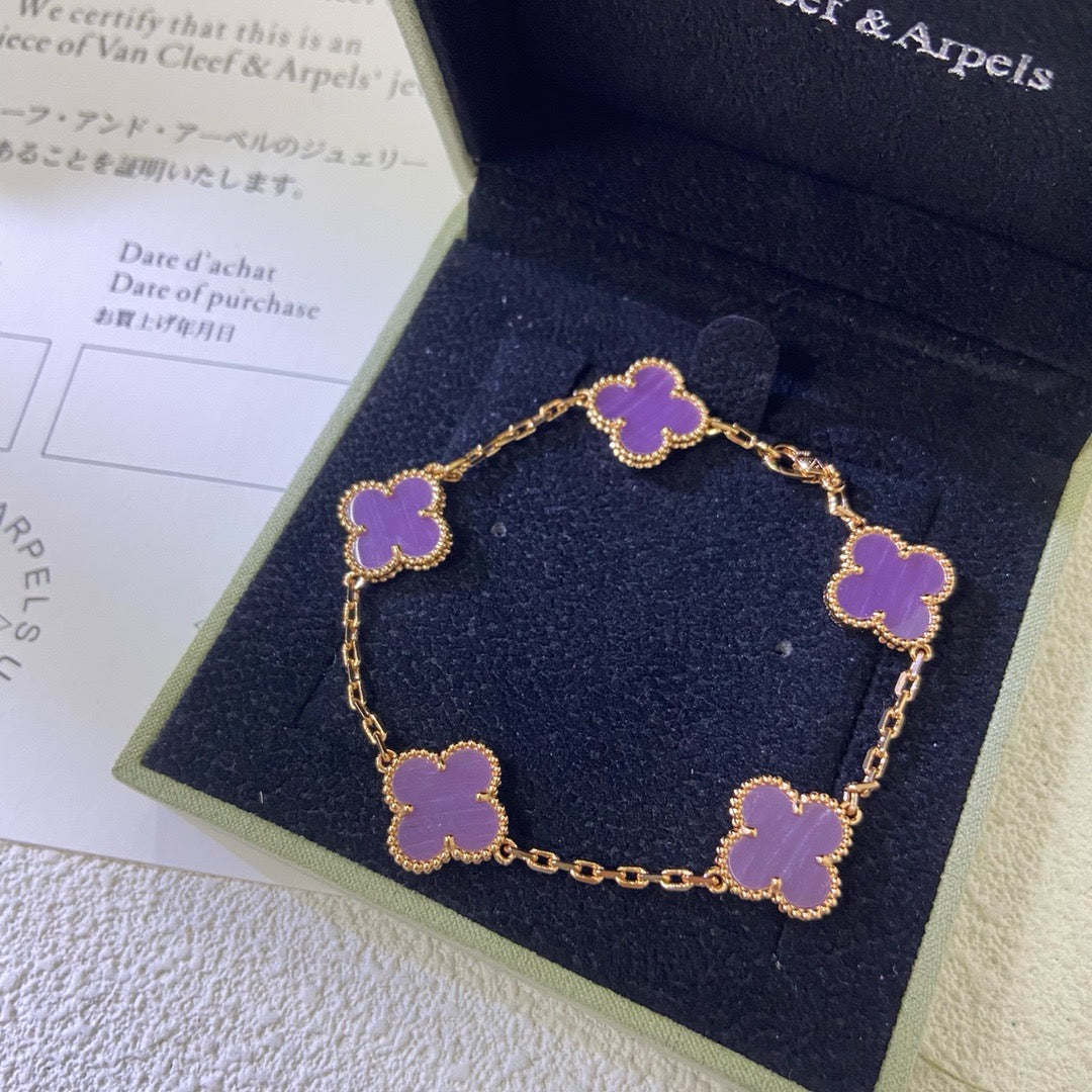 CLOVER  5 MOTIFS  PURPLE VIOLET BRACELET