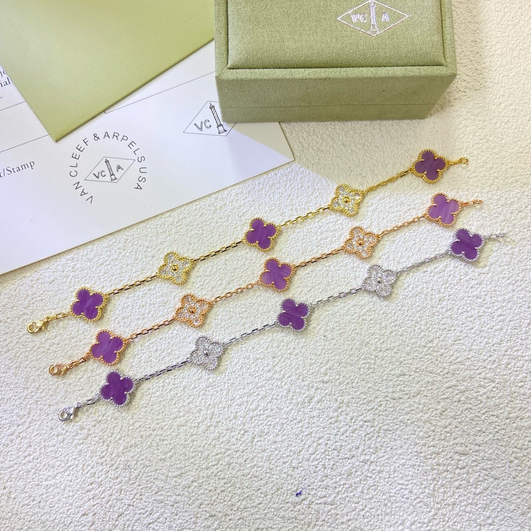 CLOVER  5 MOTIFS  PURPLE VIOLET DIAMOND BRACELET