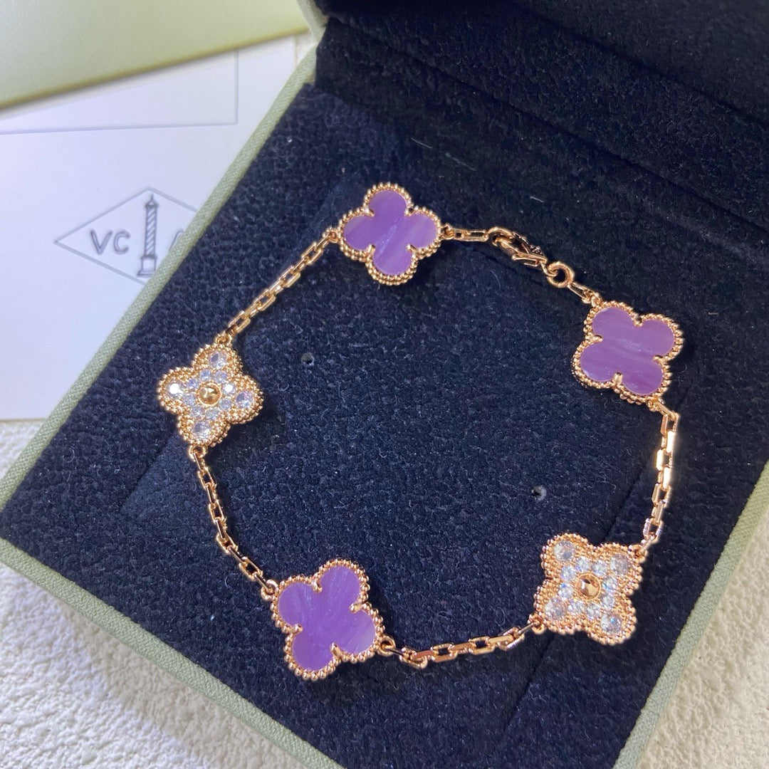 CLOVER  5 MOTIFS  PURPLE VIOLET DIAMOND BRACELET