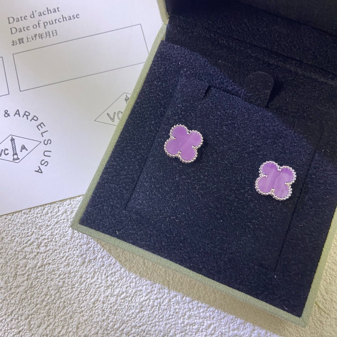 CLOVER MINI 9.5MM  PURPLE VIOLET EARRINGS