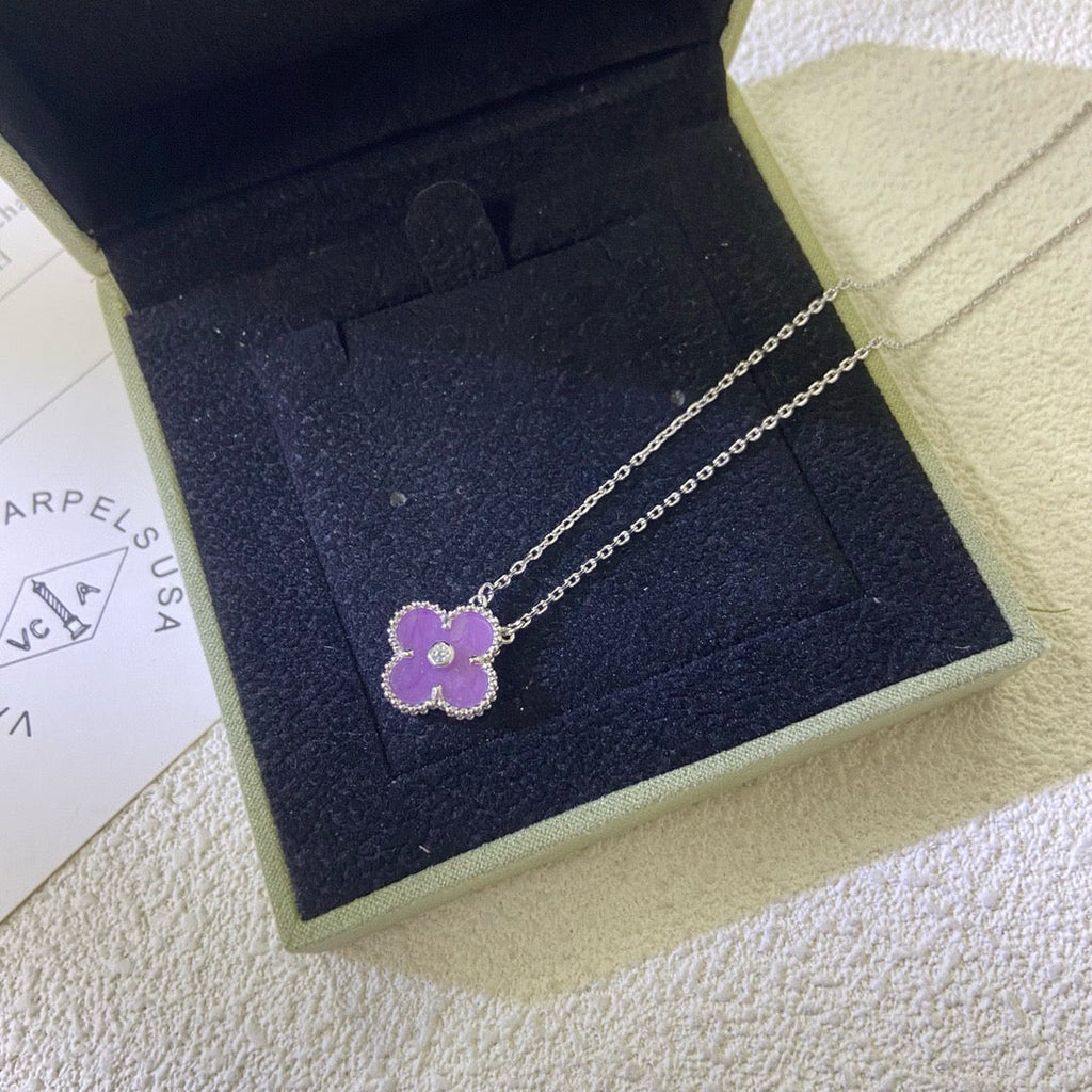 CLOVER 15MM DIAMOND  PURPLE VIOLET NECKLACE