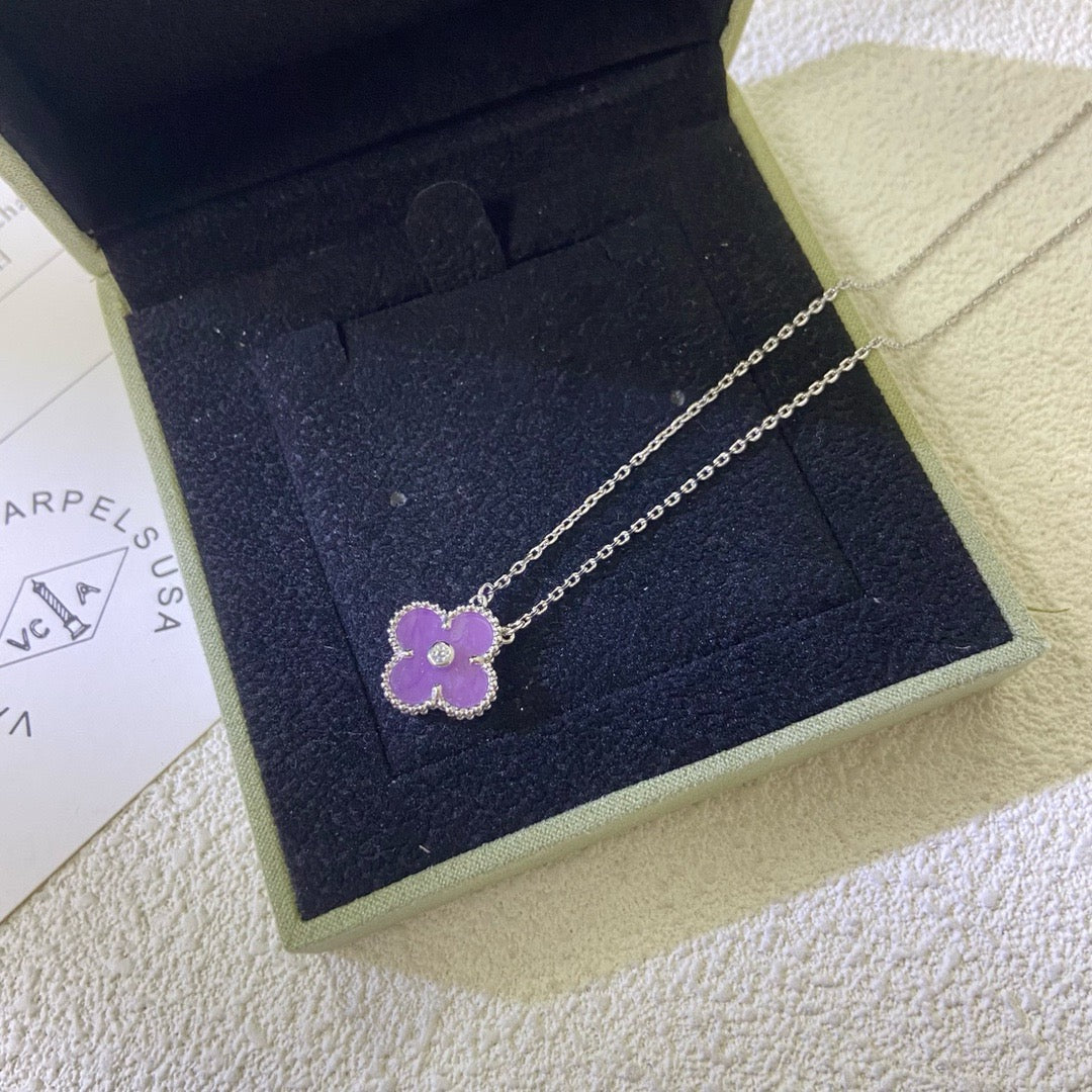 CLOVER 15MM DIAMOND  PURPLE VIOLET NECKLACE