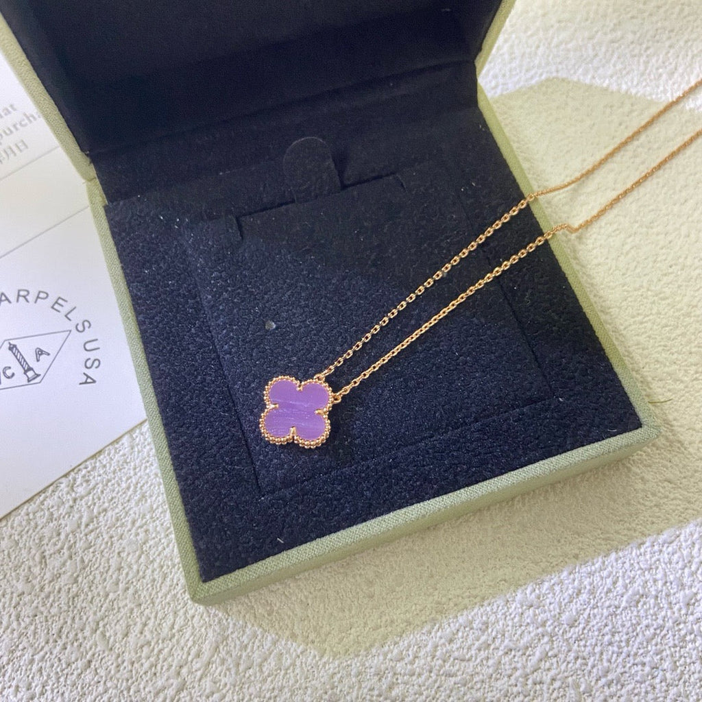 CLOVER 15MM  PURPLE VIOLET NECKLACE