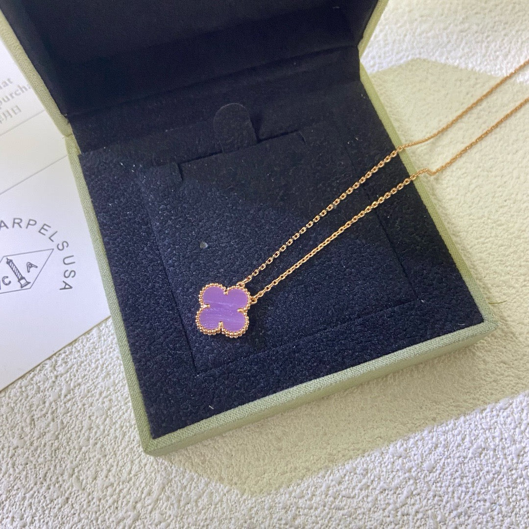 CLOVER 15MM  PURPLE VIOLET NECKLACE