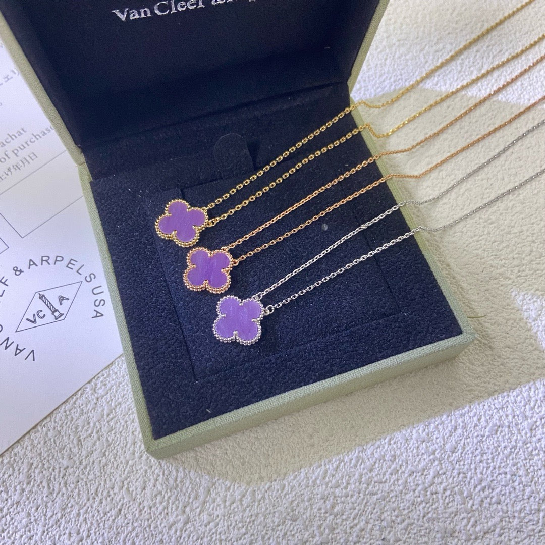 CLOVER 15MM  PURPLE VIOLET NECKLACE