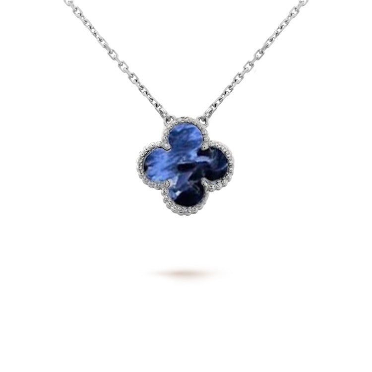 COLLIER PIETERSITE TRÈFLE 15 MM ARGENT