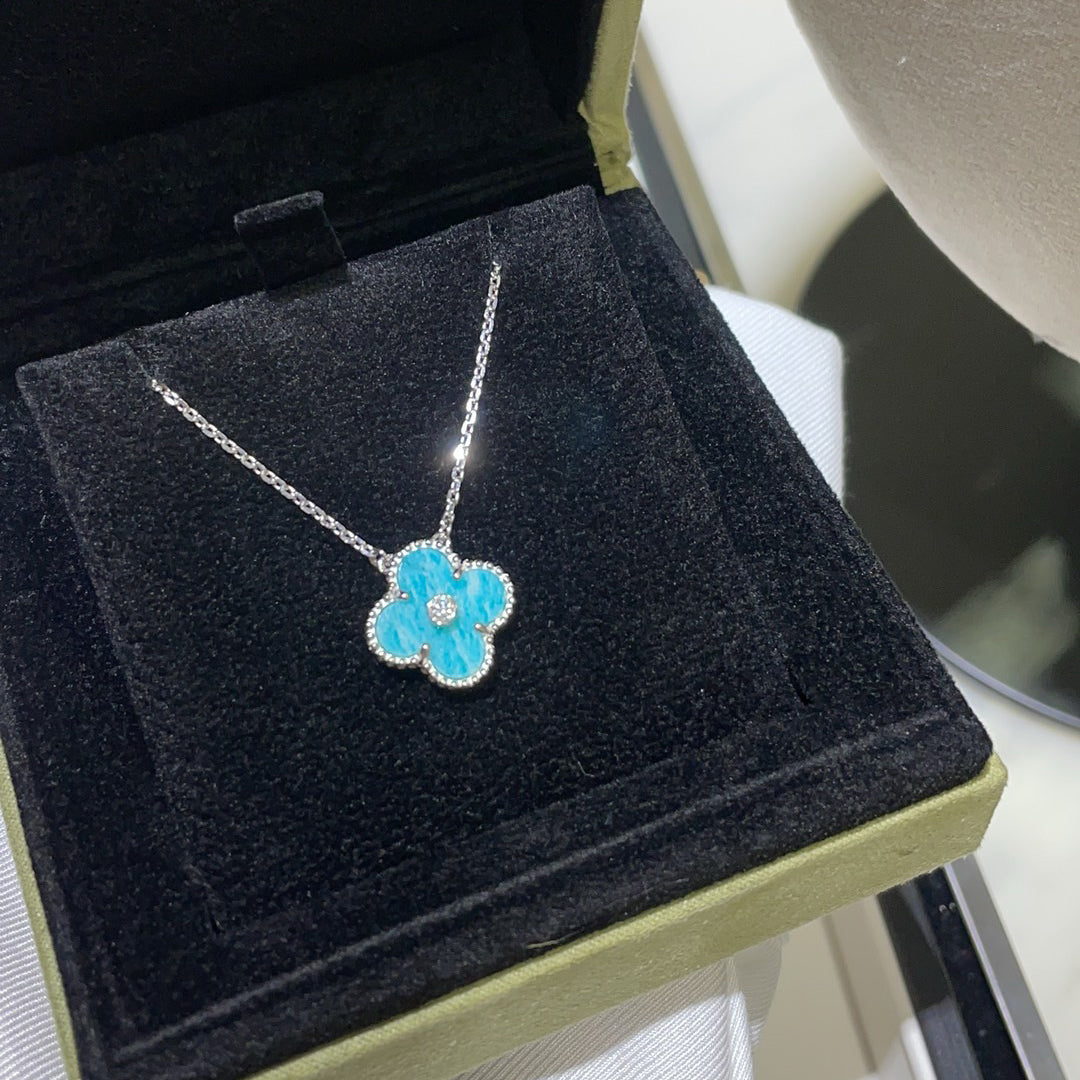Collier Clover 15 mm en porcelaine et diamants Argent
