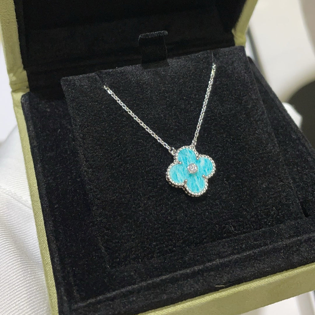 Collier Clover 15 mm en porcelaine et diamants Argent