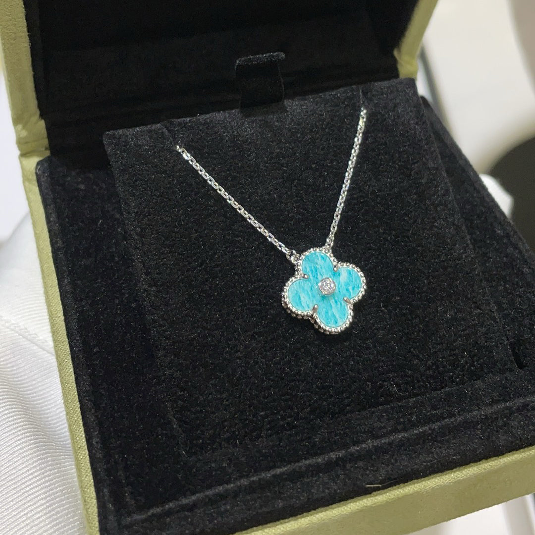 Collier Clover 15 mm en porcelaine et diamants Argent