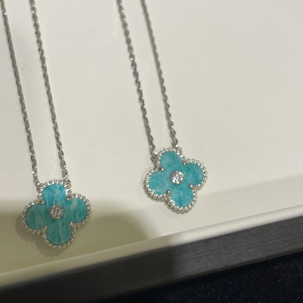 Collier Clover 15 mm en porcelaine et diamants Argent