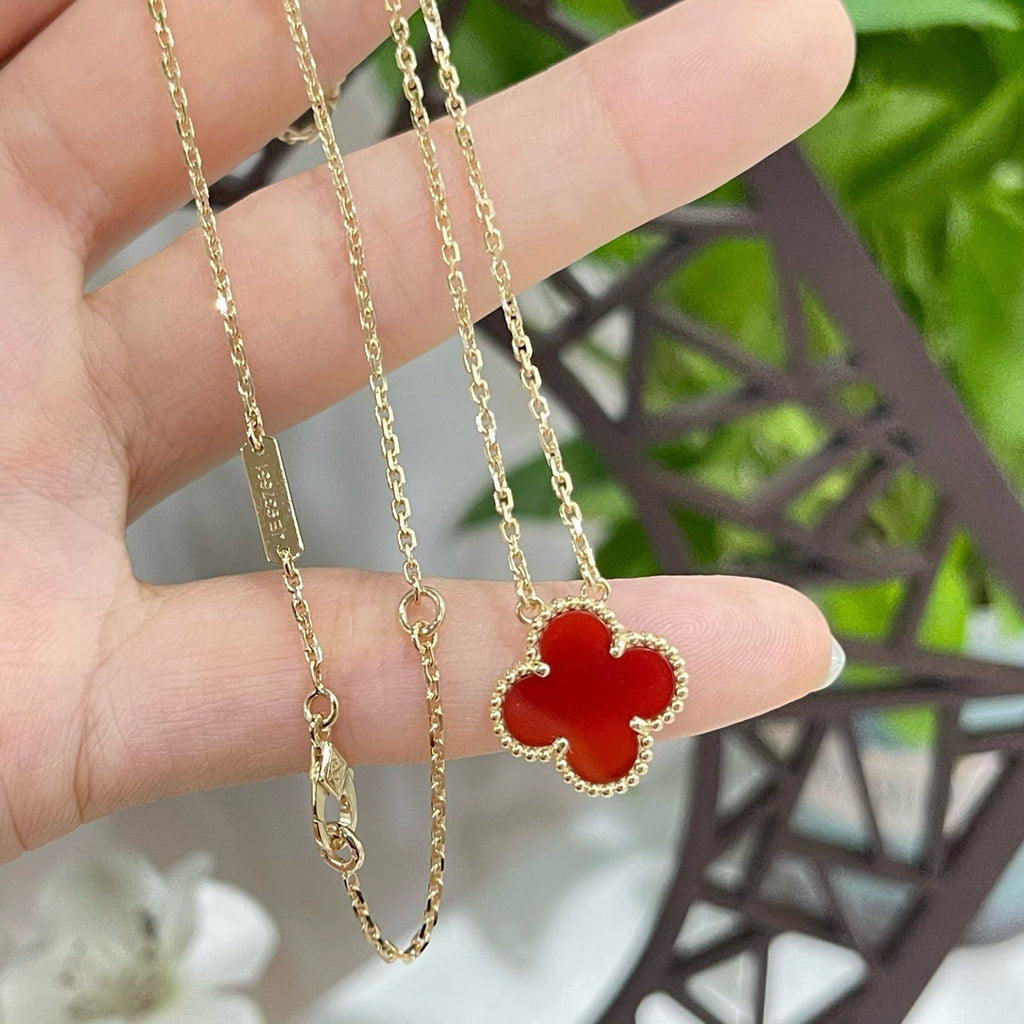 COLLIER FLEUR UNIQUE CORNALINE TRÈFLE 15 MM