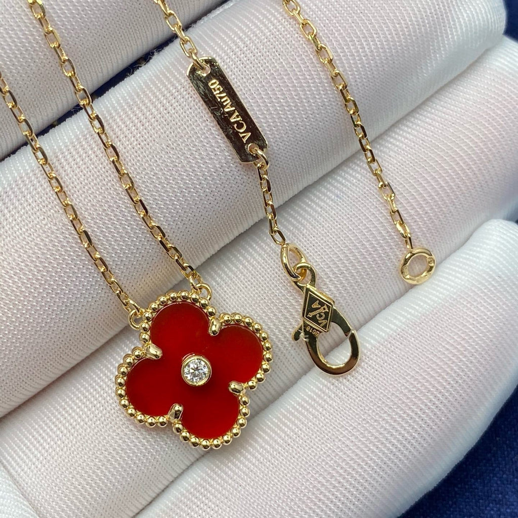 COLLIER CORNALINE DIAMANT TRÈFLE 15 MM