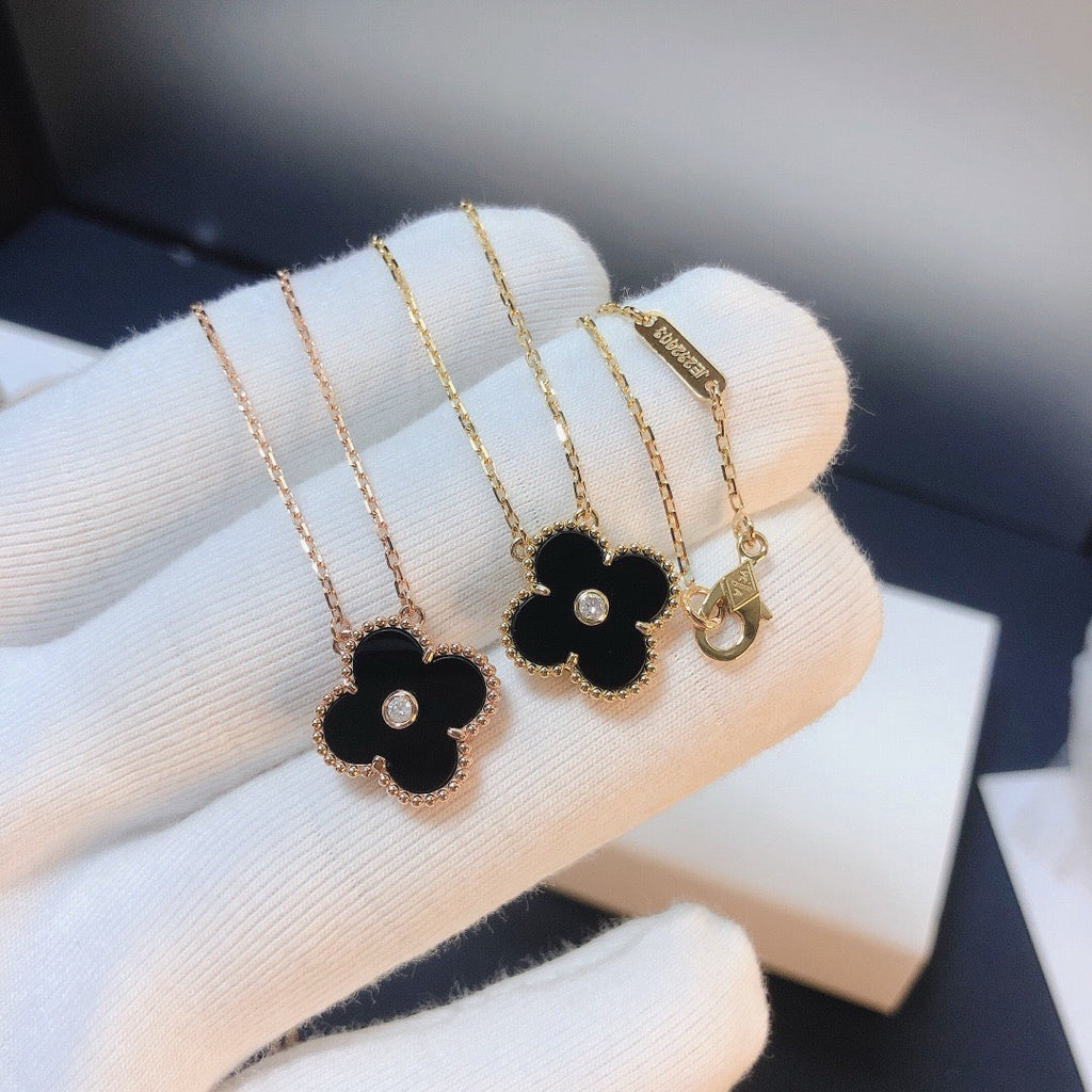 COLLIER CLOVER 15 MM DIAMANT ONYX