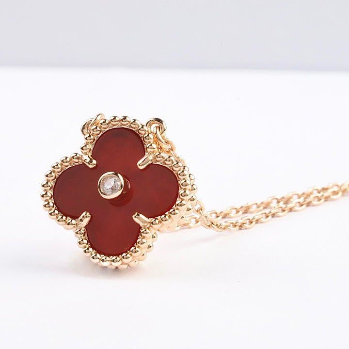 COLLIER CORNALINE DIAMANT TRÈFLE 15 MM