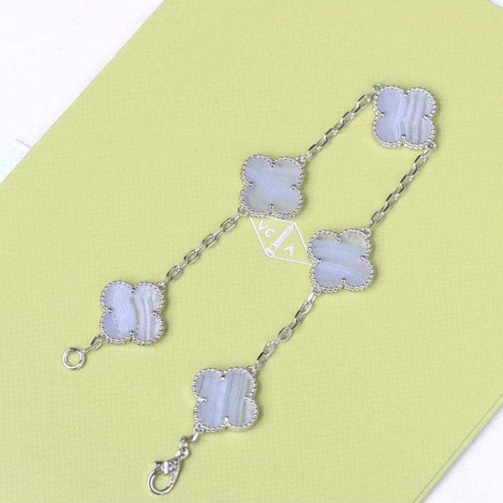 CLOVER  5 MOTIF PURPLE CHALCEDONY BRACELET SILVER