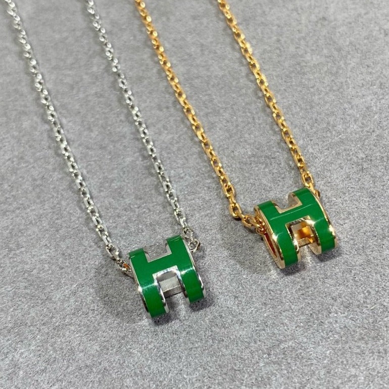 COLLIER POP H VERT ARGENT ET OR