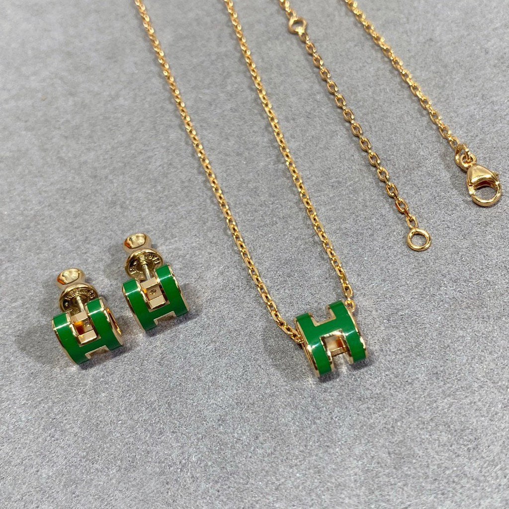 COLLIER POP H VERT ARGENT ET OR