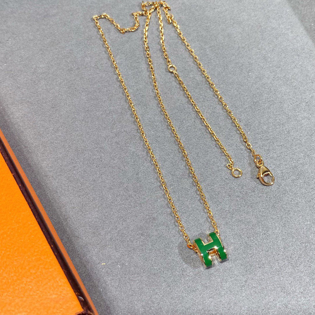 COLLIER POP H VERT ARGENT ET OR