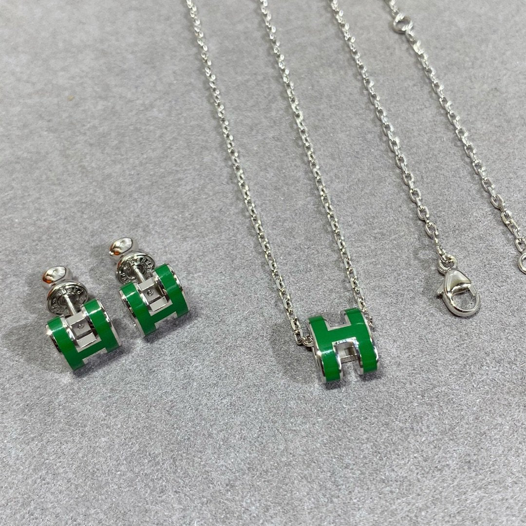 COLLIER POP H VERT ARGENT ET OR