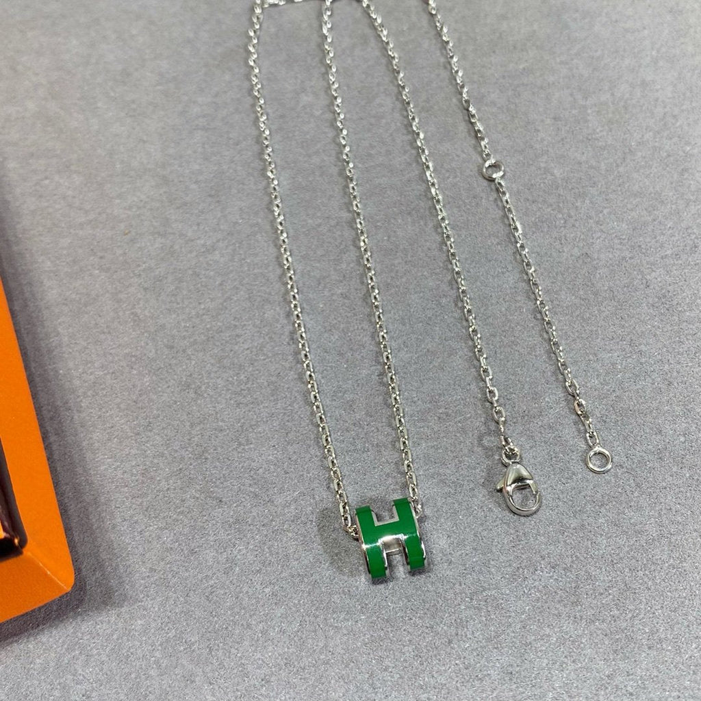 COLLIER POP H VERT ARGENT ET OR