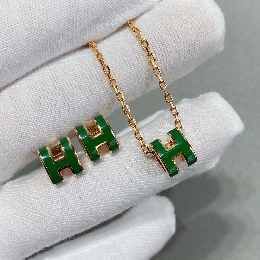 COLLIER POP H VERT ARGENT ET OR