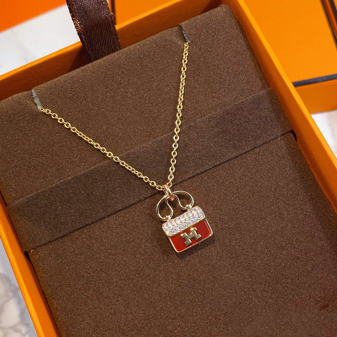 CONSTANCE RED PEDANT ROSE GOLD NECKLACE