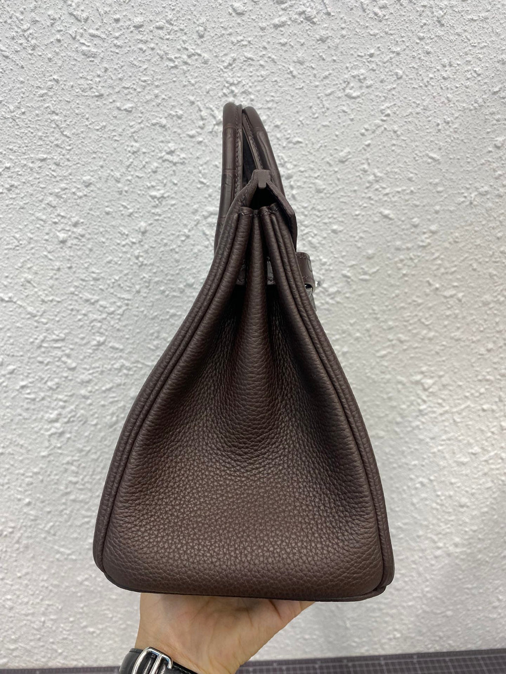 Sac HM Birkin 25 cm en cuir de crocodile et Togo, finition argent