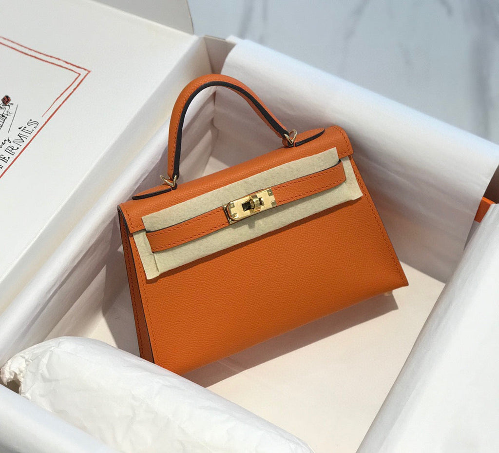 HM KELLY MINI 20 ORANGE EPSOM QUINCAILLERIE OR