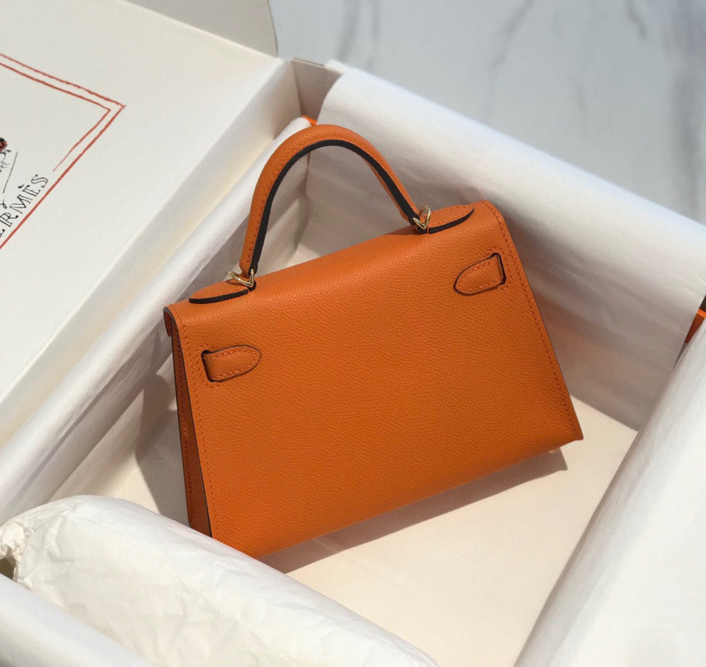 HM KELLY MINI 20 ORANGE EPSOM QUINCAILLERIE OR
