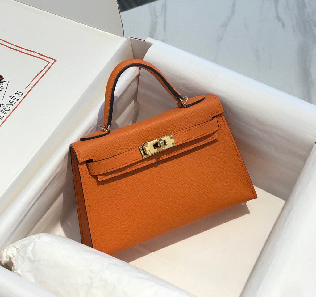 HM KELLY MINI 20 ORANGE EPSOM QUINCAILLERIE OR