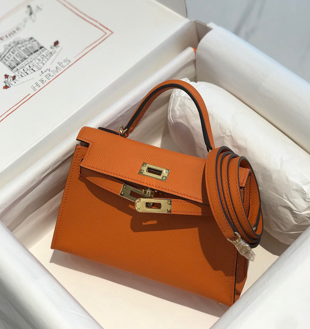HM KELLY MINI 20 ORANGE EPSOM QUINCAILLERIE OR