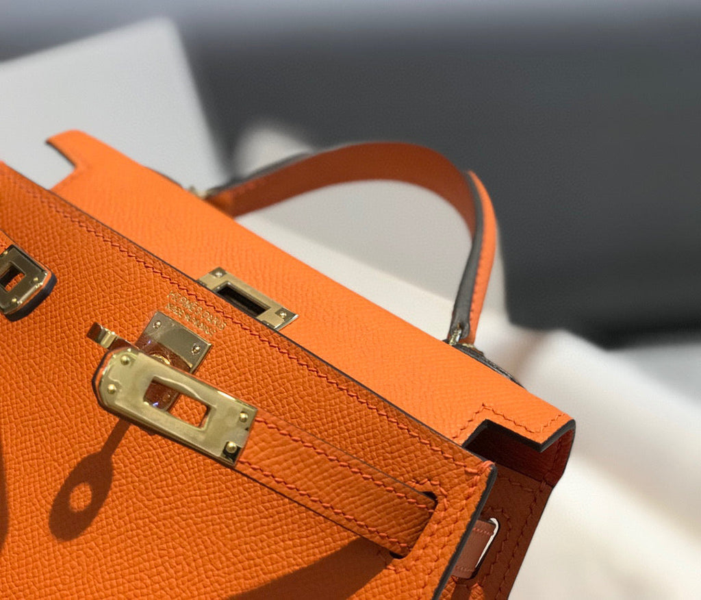 HM KELLY MINI 20 ORANGE EPSOM QUINCAILLERIE OR