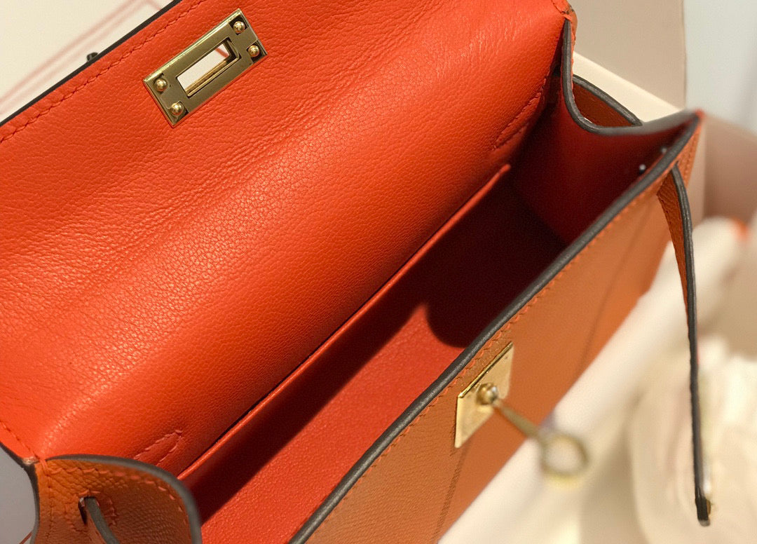HM KELLY MINI 20 ORANGE EPSOM QUINCAILLERIE OR